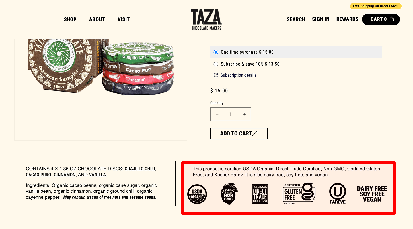 Trust badges product page