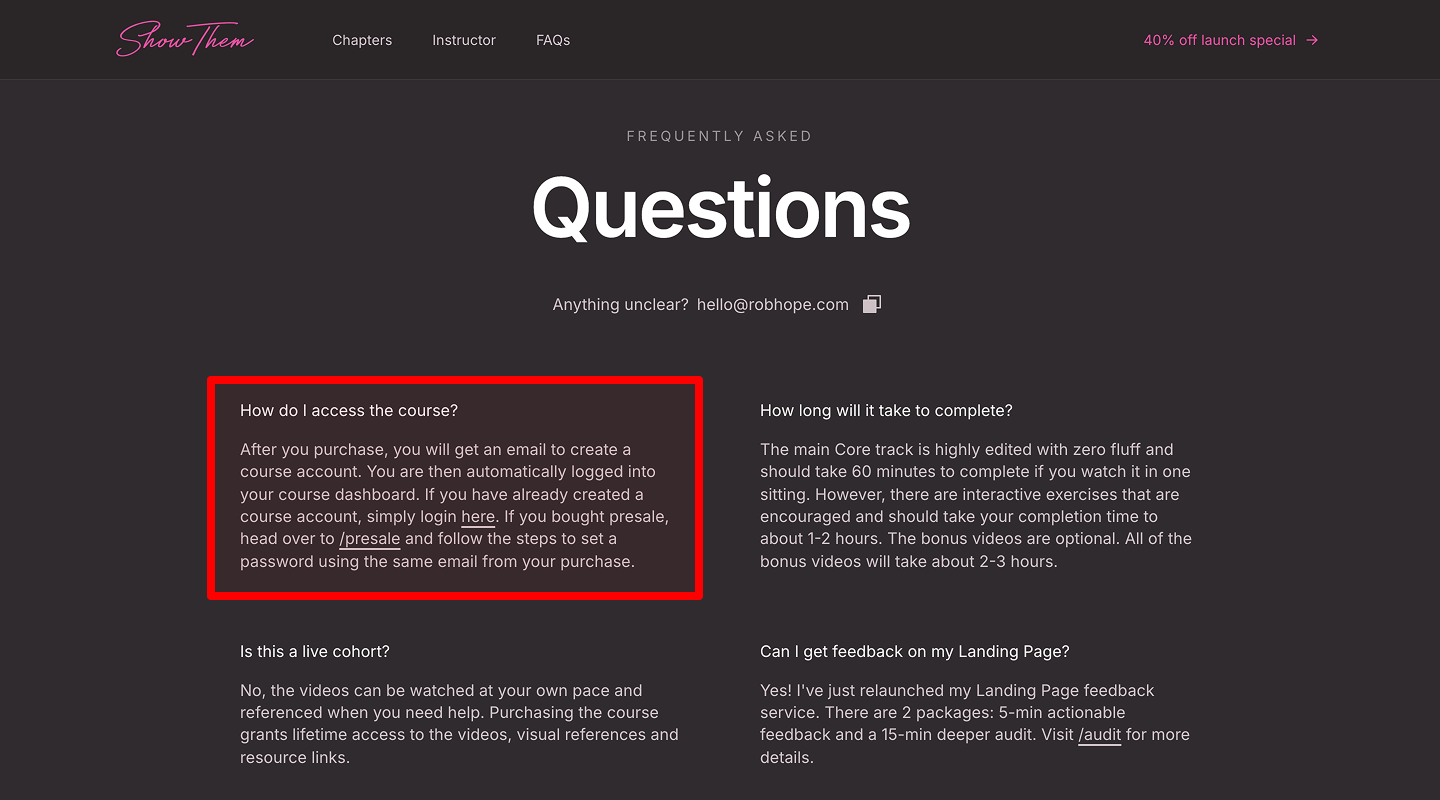 Landing Page Checklist — FAQ content