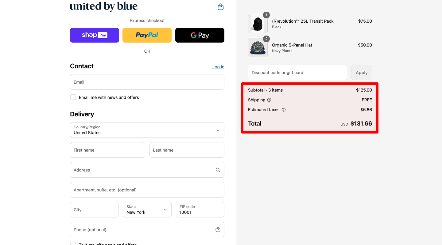 Shipping cost estimate
