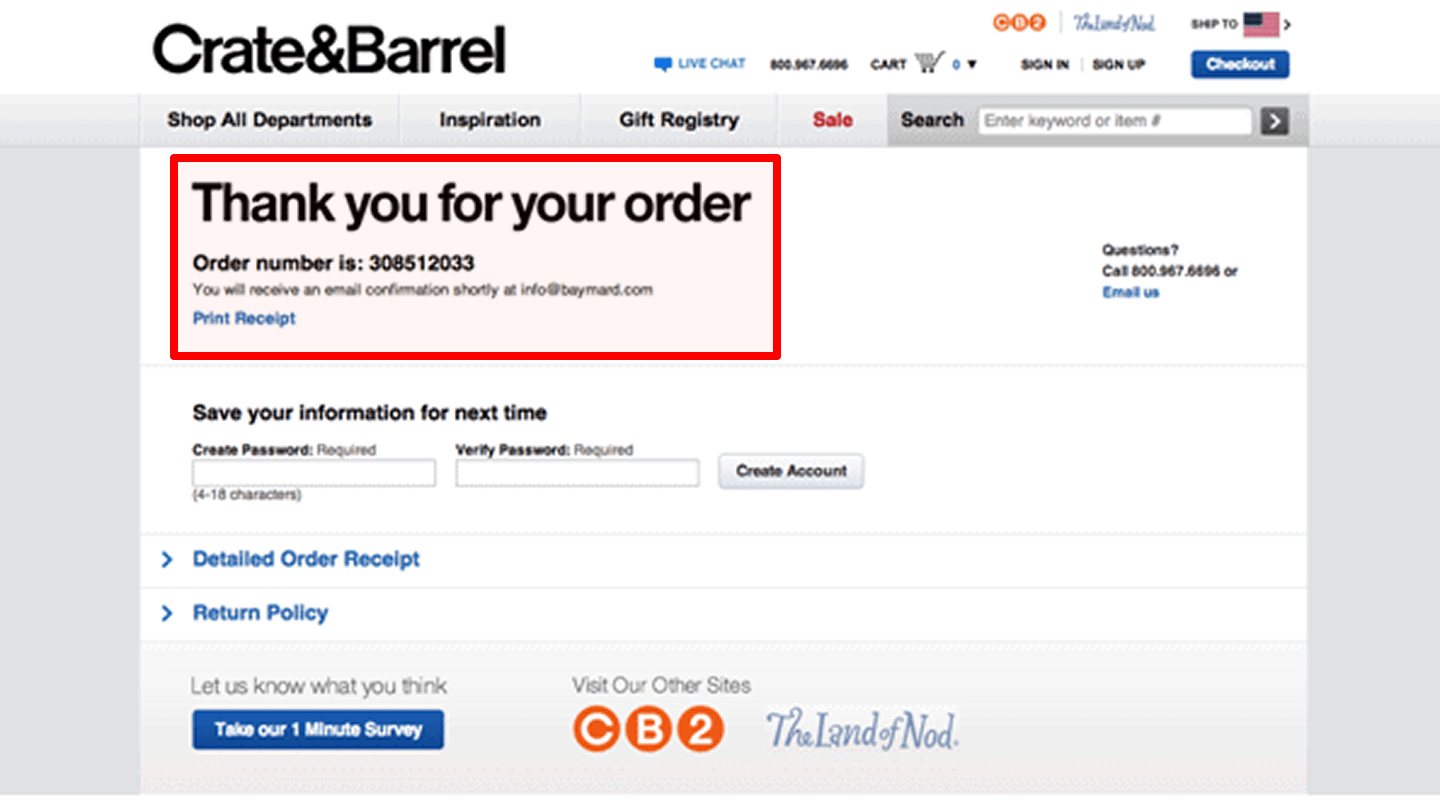 Order number and details