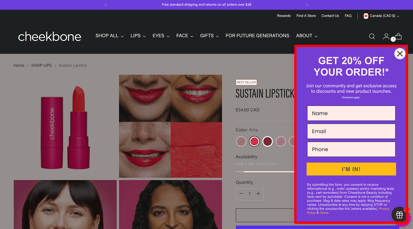 Welcome discount pop-up