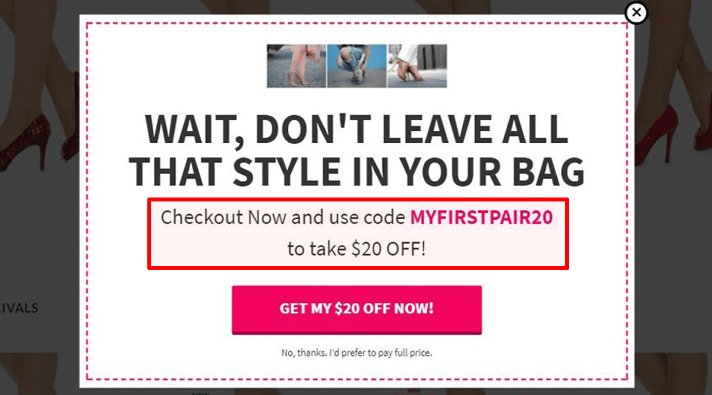 Cart recovery pop-up overlay